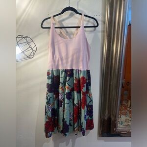 OOAK Upcycled yoga top Floral Dress with Pink Top